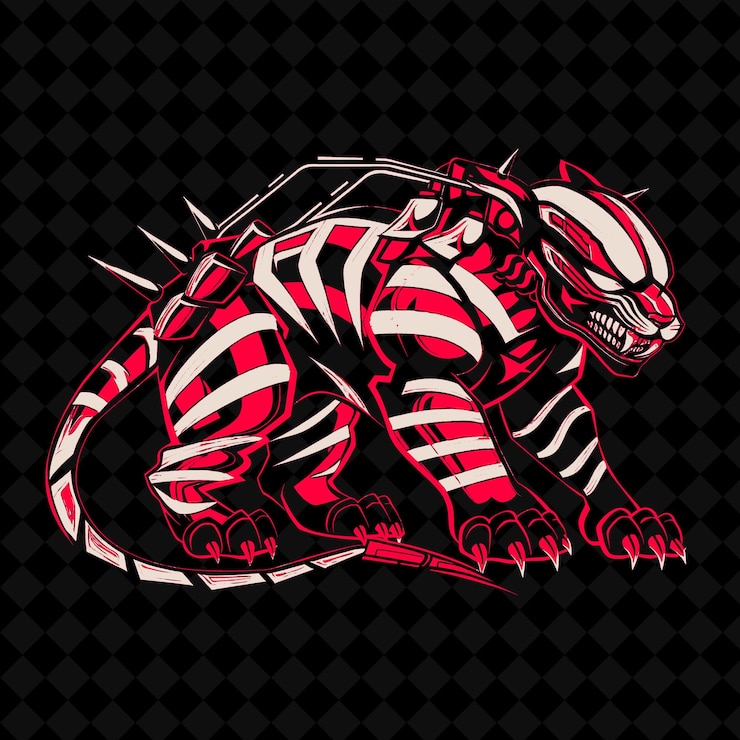 PSD a tiger with a red tail is on a black background