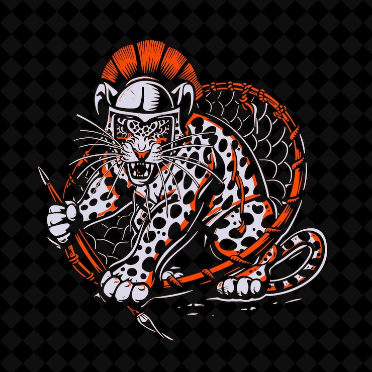 PSD a tiger with a sword in his hand is holding a knife