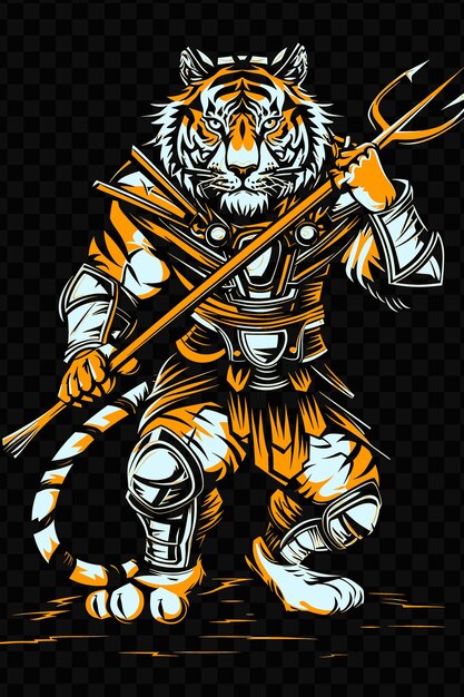 PSD a tiger with a sword and a tiger on the back