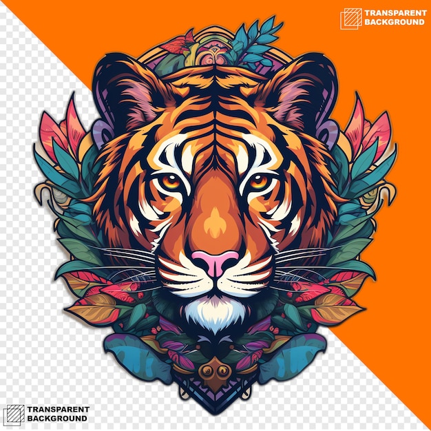 Tigers head digital sticker isolated on transparent background