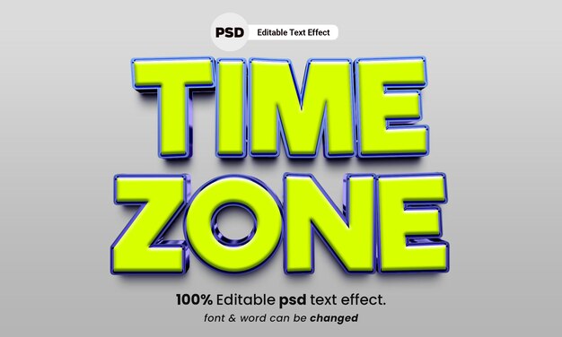 Tijdzone 3D-teksteffect bewerkbaar psd-teksteffect