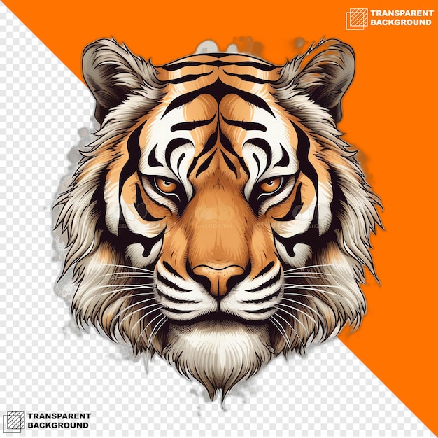 PSD tijgers hoofd digitale sticker geïsoleerd op transparante achtergrond
