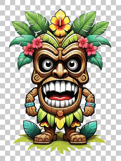 Tiki houten tribal mascotte cartoon karakter etnische ornamenten ontwerp op transparante achtergrond