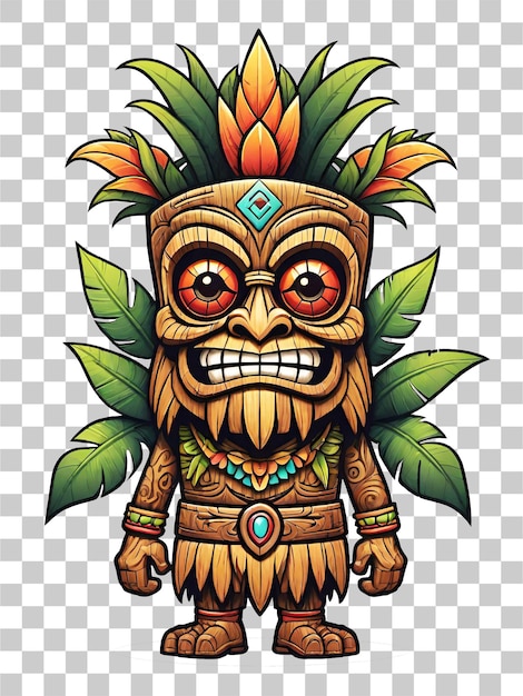 Tiki houten tribal mascotte cartoon karakter etnische ornamenten ontwerp op transparante achtergrond