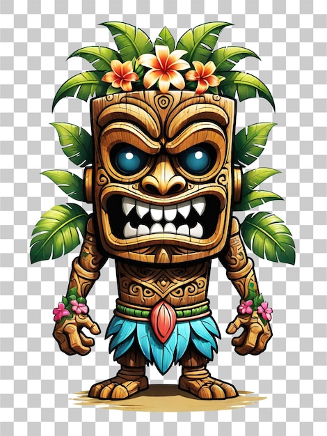 PSD tiki houten tribal mascotte cartoon karakter hawaiiaanse ornamenten op transparante achtergrond illustratio