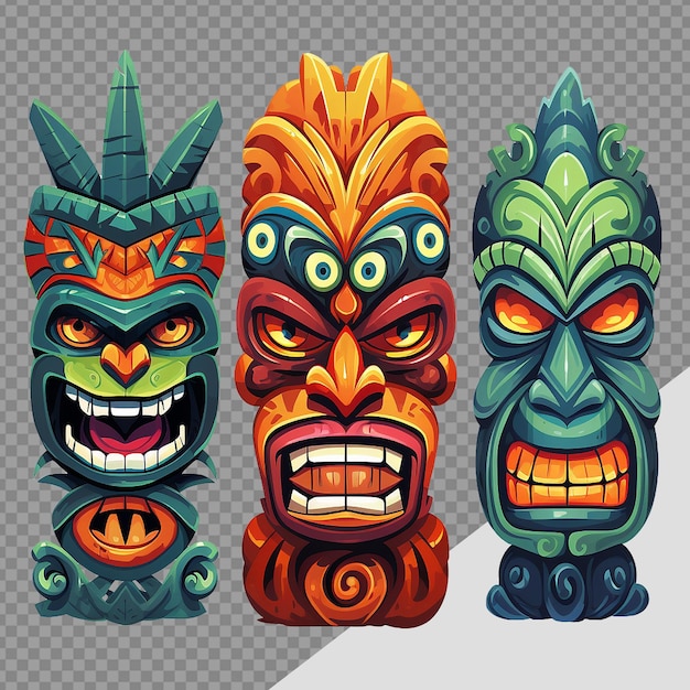 PSD tiki masks hawaiian tribal totem png isolated on transparent background