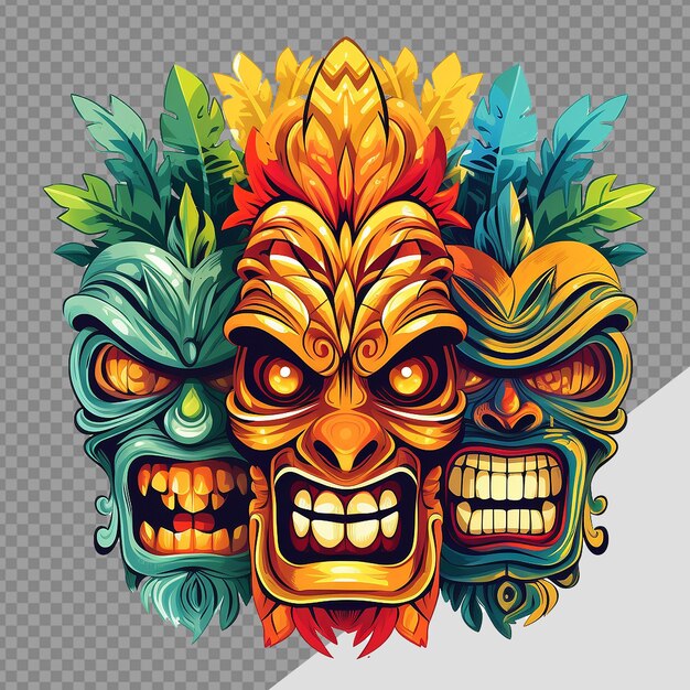PSD tiki masks hawaiian tribal totem png isolated on transparent background