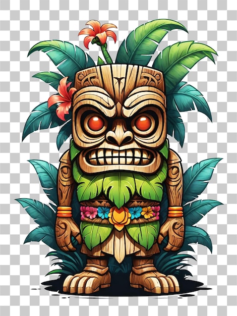 PSD costume tribale del personaggio dei cartoni animati tiki dal design tradizionale su sfondo trasparente