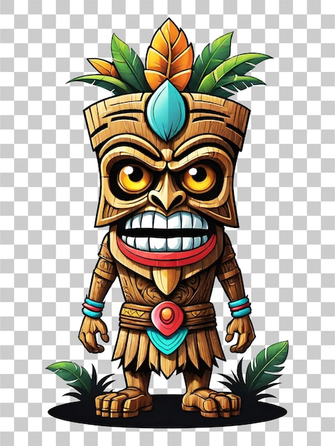 PSD tiki tribal cartoon karakter kostuum traditioneel ontwerp op transparante achtergrond