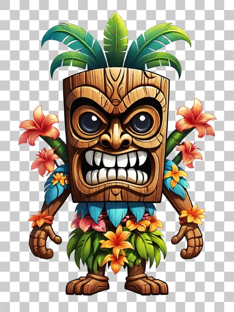 Tiki tribal cartoon karakter kostuum traditioneel ontwerp op transparante achtergrond