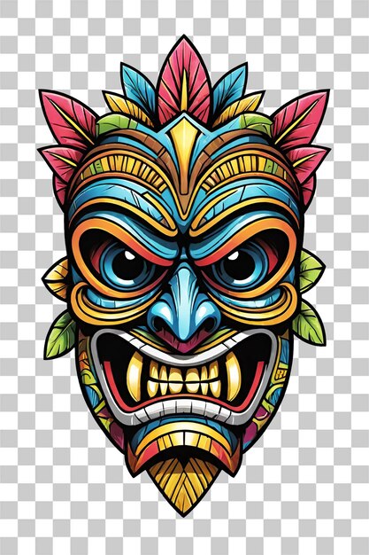 PSD tiki tribal mask with ethnic ornaments design on transparent background