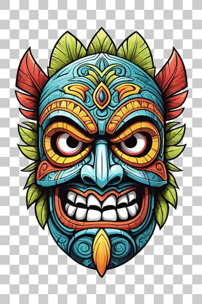 Tiki tribal mask with ethnic ornaments design on transparent background