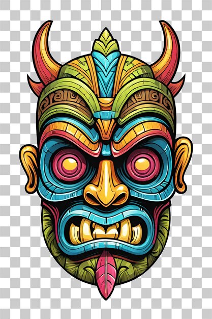 PSD tiki tribale masker met etnische ornamenten ontwerp op transparante achtergrond