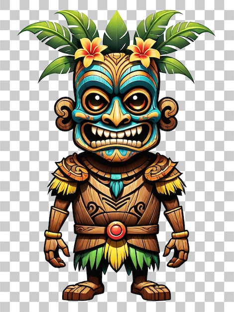 PSD Деревянный талисман племени тики, персонаж мультфильма, дизайн этнических орнаментов на прозрачном фоне