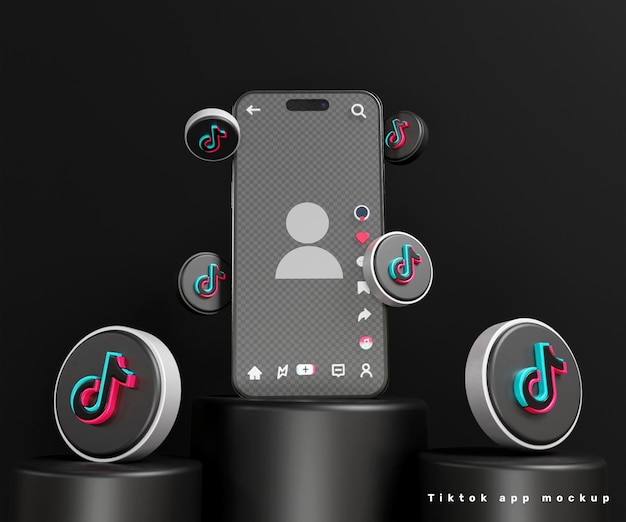 TikTok アプリ インターフェイス モックアップまたは tiktok マーケティング バナー デザイン