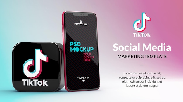 Tiktok app-pictogram en telefoonschermmodel in 3d-weergave