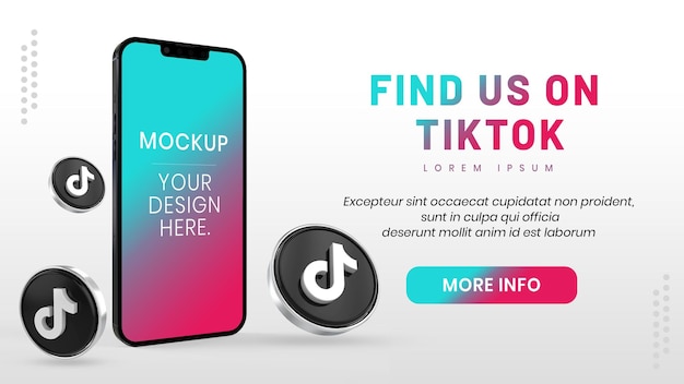 PSD tiktok icoon sociale media met telefoon mockup 3d styels