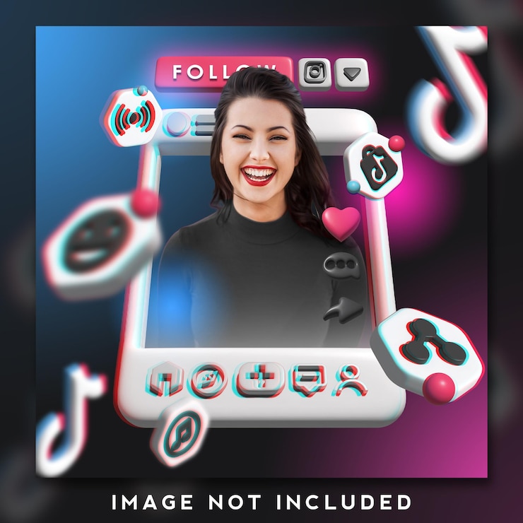 PSD tiktok live cover profile template with 3d icon set