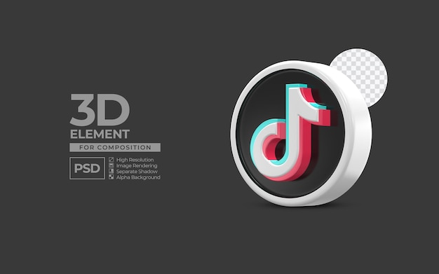 Tiktok-pictogram 3d render-element voor compositie premium psd