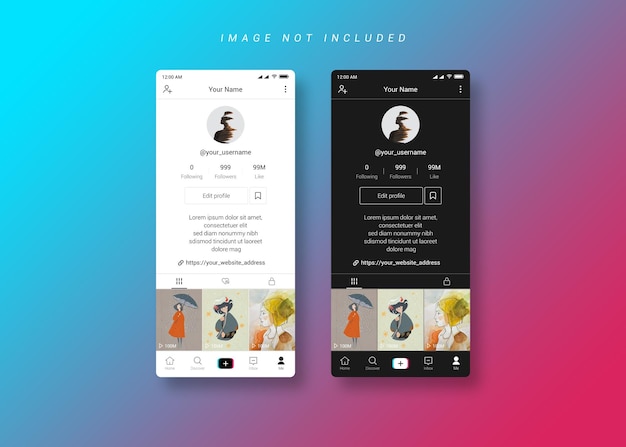 Tiktok profile mockup light and dark theme