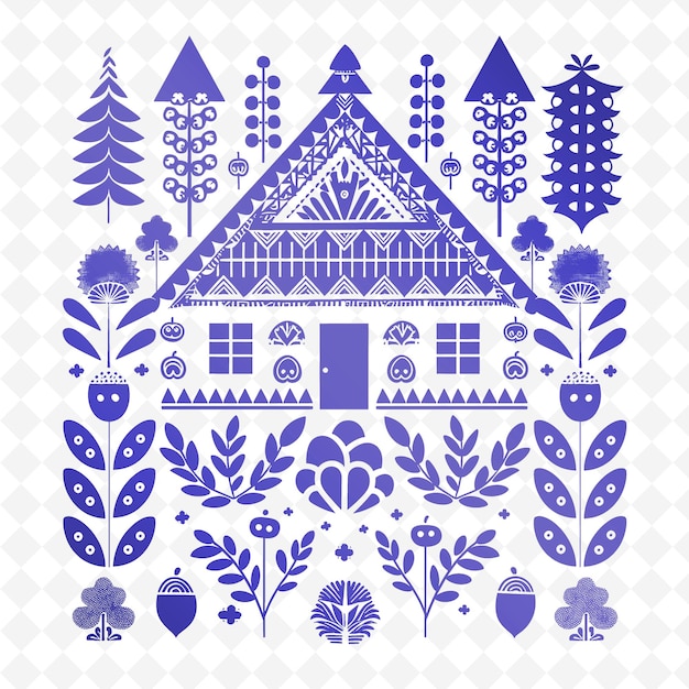 PSD timber framed house outline with geometric patterns and aco illustration frames decor collection