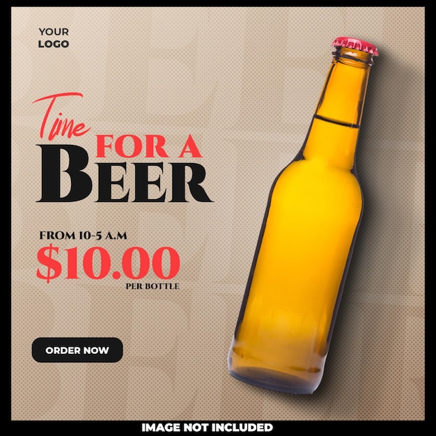 PSD time for a beer social media post design template