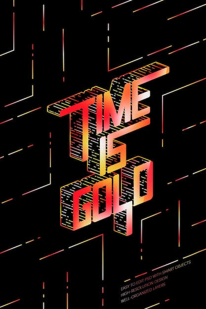 PSD the time is gold 3d text style effect template premium psd