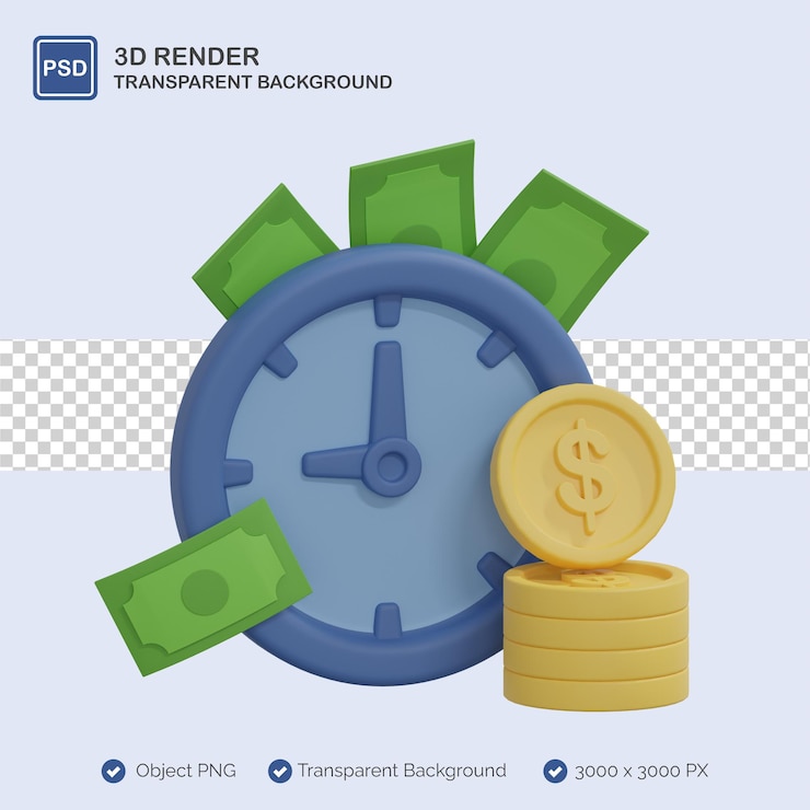 PSD время - деньги 3d иллюстрация