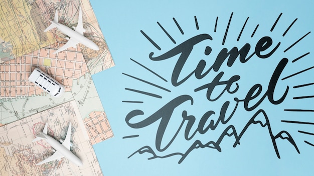 PSD time to travel, motivational lettering quote for holidays traveling concept