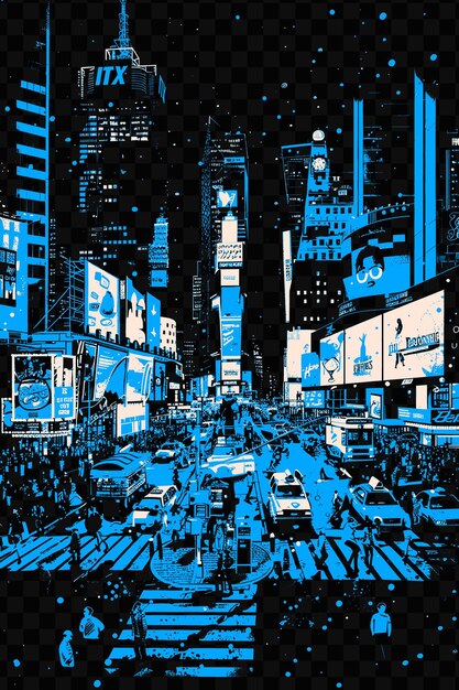 PSD times square with vibrant street scene and electronic billbo psd vector tshirt tattoo ink scape art