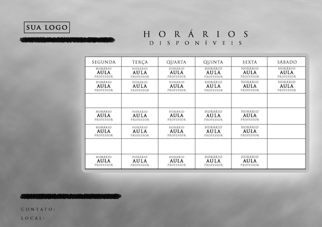 PSD timesheet creative schedule psd realizzato per il modello di palestre, università e scuole