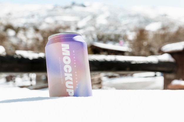 PSD tin can mockup used in winter sports