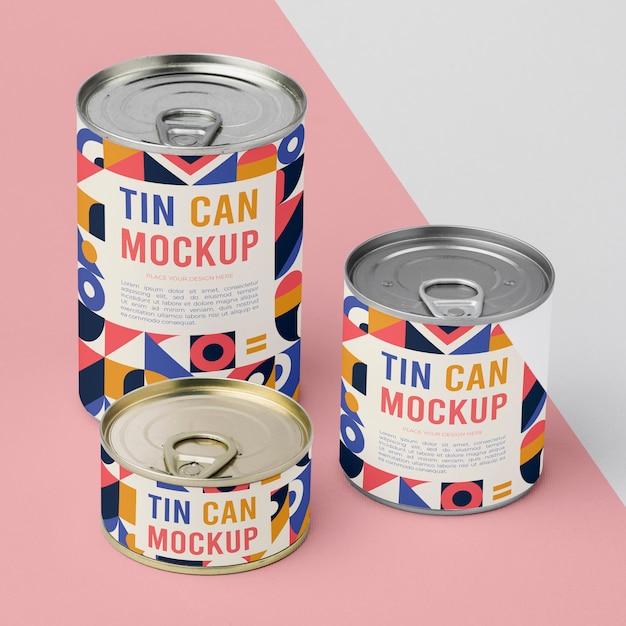 tin cans arranged on table