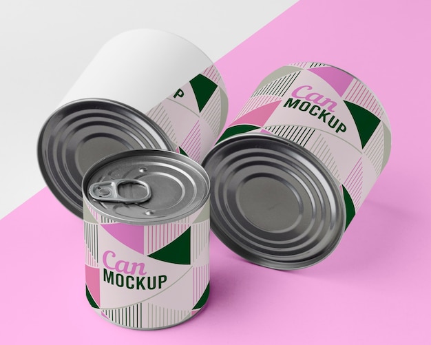 PSD tin cans on table