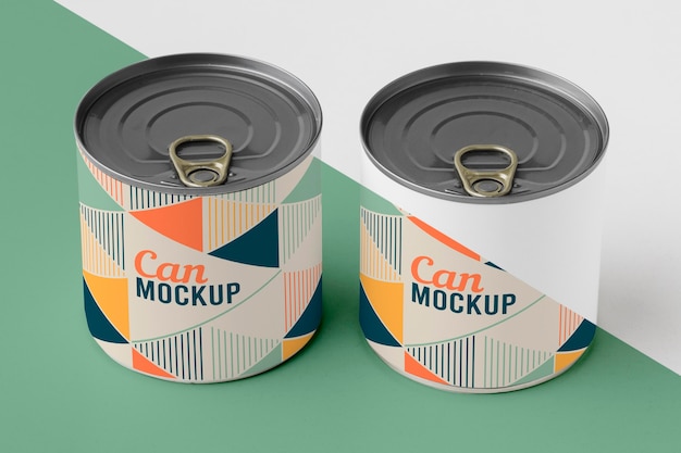 Tin cans on table
