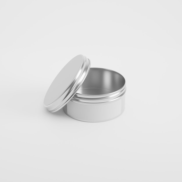 PSD tin container product mockup in 3d rendering