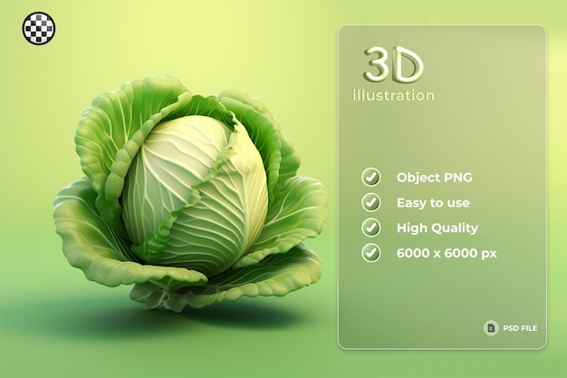 PSD tiny isometric cabbage soft smooth lighting only png premium psd