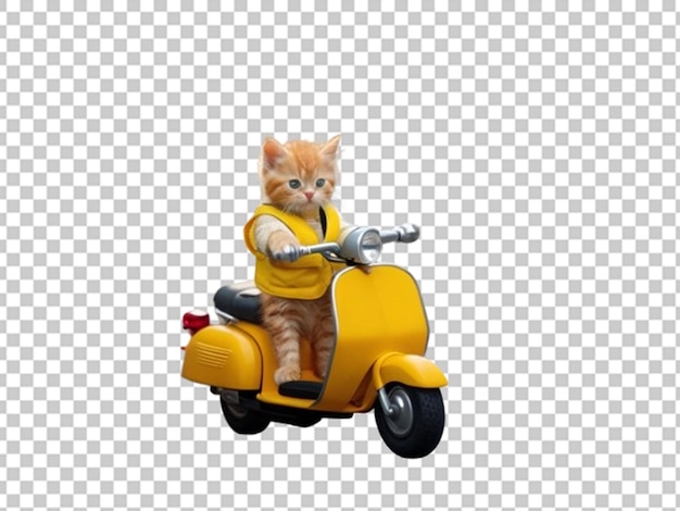 PSD 노란 모터사이클을 타고 있는 작은 은 새끼 고양이