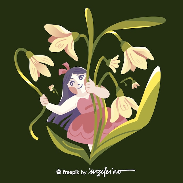 PSD tiny woman on a flower