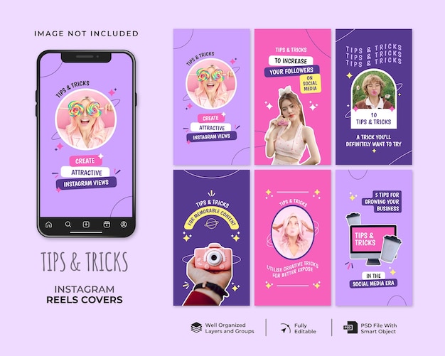 PSD tips and tricks instagram reels cover template