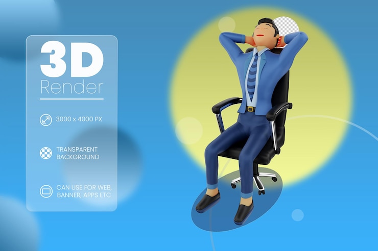PSD уставший бизнесмен 3d иллюстрация