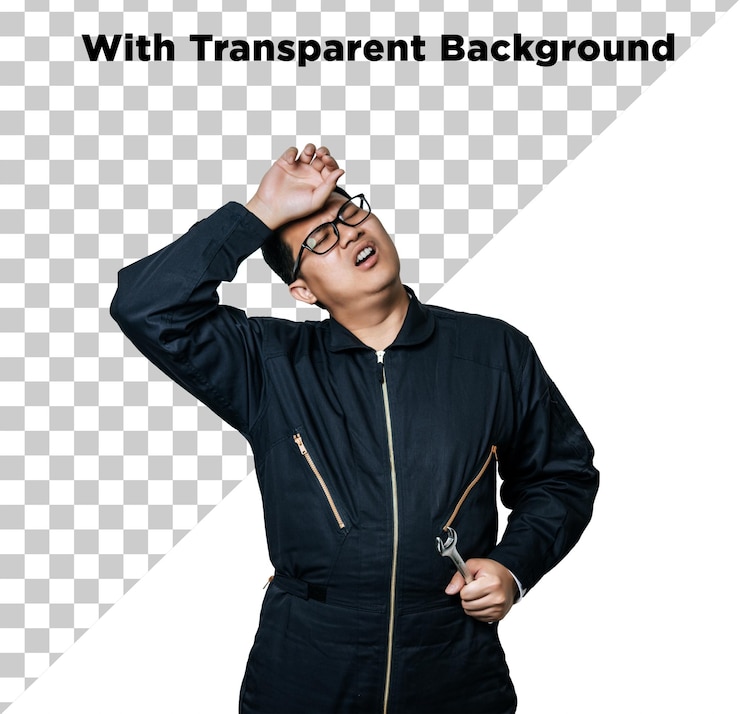 PSD 疲倦的維護工人機械人或維修員 png psd 隔離在透明的背景上