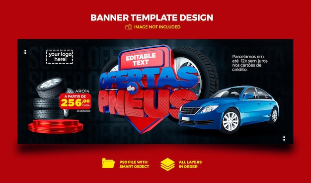 PSD tires horizontal template banner in brazil