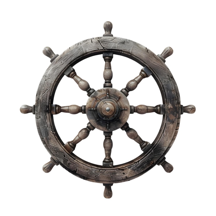 PSD titel vintage houten scheepswiel geïsoleerd op witte achtergrond