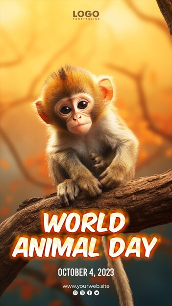Tło światowego Dnia Zwierząt I Plakat Zwierząt Z Tłem Małpy