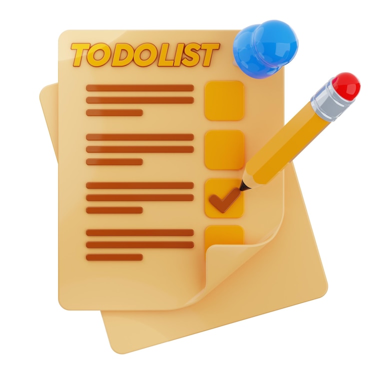 PSD to-do lijst met een potlood een speld en een checklist om taken op papier te markeren