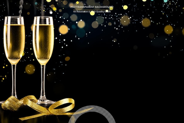 PSD toasting with champagne glasses against holiday lights background