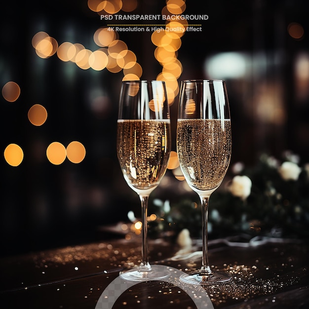 toasting with champagne glasses against holiday lights background