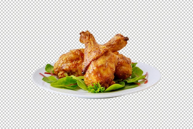 tobacco whole chicken on plate with herbs and tomato black background top view
