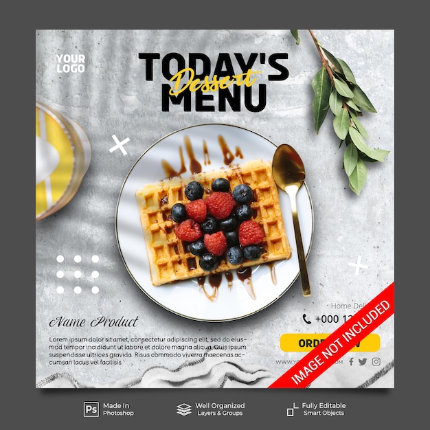 Menu di oggi menu dessert menu ristorante per promozione social media instagram post feed banner template